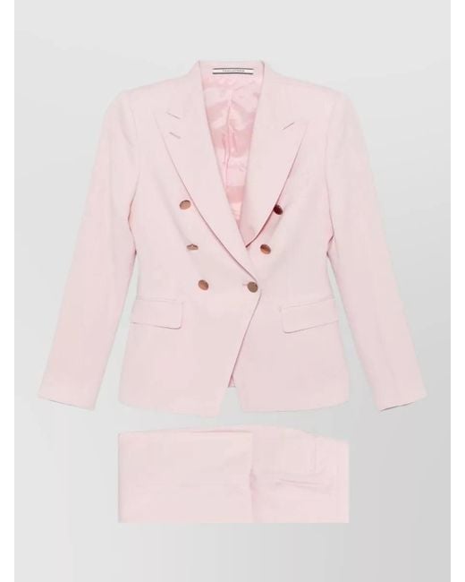 Tagliatore Pink Wool Suit Double Breasted Notched Lapels