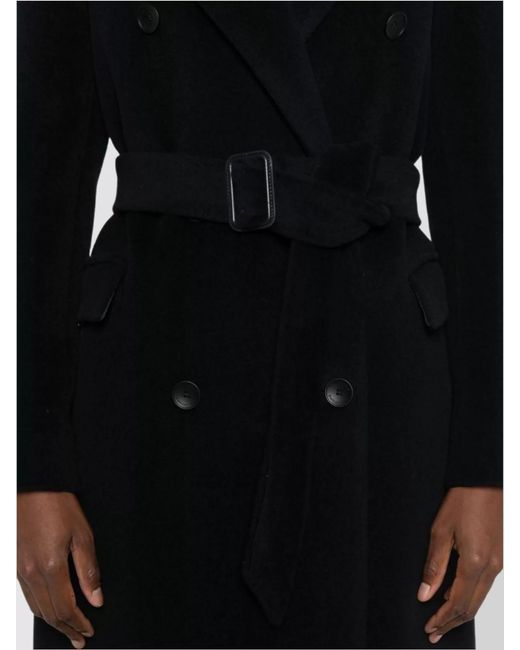 Tagliatore Black Wool Belted Double-Breasted Coat