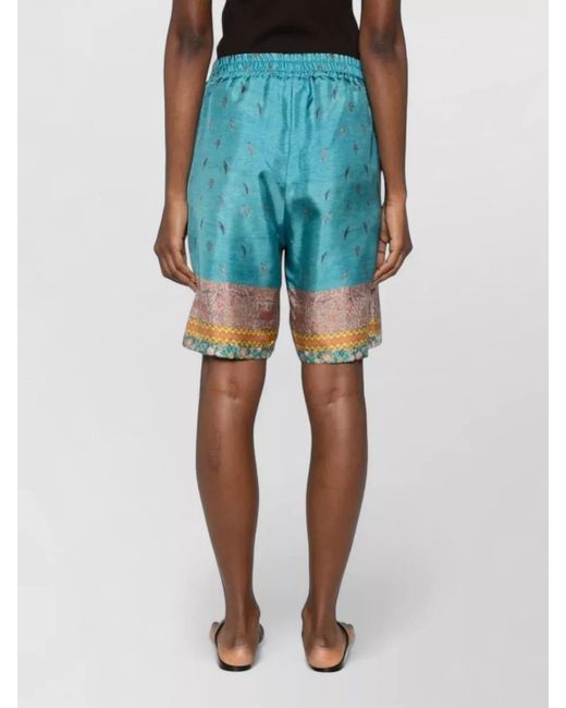 Pierre Louis Mascia Blue Floral-Print Silk Knee-Length Shorts