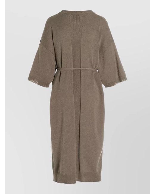 Nude Natural Knit Dress Short Sleeves Belted Waist