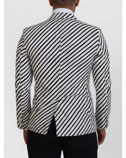 Dolce & Gabbana Gray Cotton Striped Slim-Fit Blazer for men