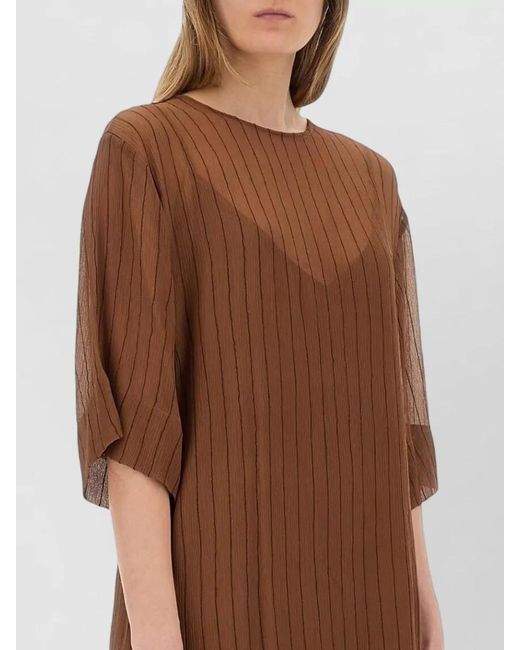 Alysi Brown Silk Midi Dress Sheer Back Tie