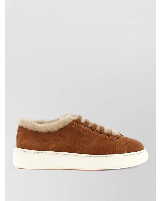 Santoni Natural Lace Up Sneakers Suede Platform Sole