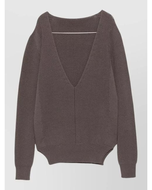 Rick Owens Brown Wool V Neck Relaxed Ribbed Sweater