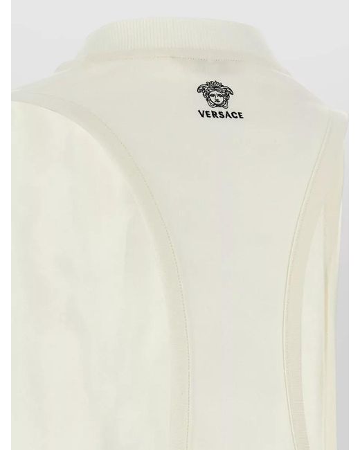 Versace White Medusa Tank Top Ribbed Collar Sleeveless V Neckline