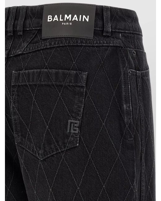 Balmain Black High Waist Quilted Wide Leg Denim Jeans