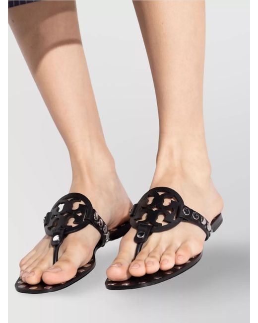 Tory Burch Metallic Studded Leather Flat Sandals