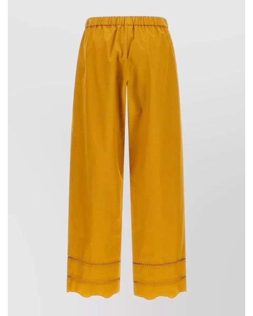 Fabiana Filippi Yellow Wide Leg Trousers Eyelet Detailing Scalloped Hem