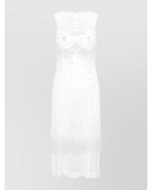 Bottega Veneta White Crystal Embellished Sheer Dress