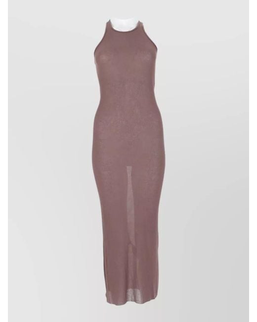 Rick Owens Purple Ribbed Sleeveless Lounge Dress High Neck