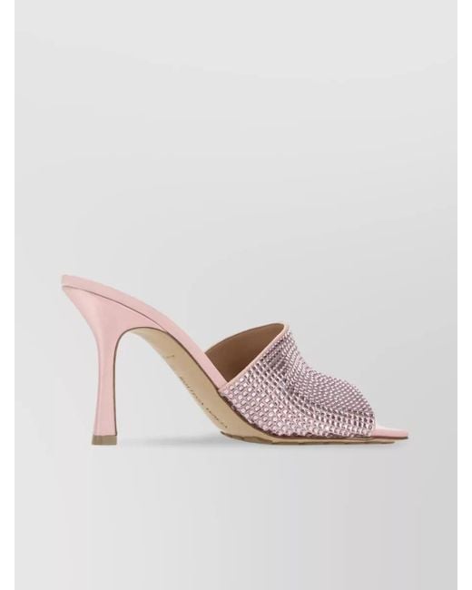 Bottega Veneta Pink Silk Rhinestone Square-Toe Stiletto Mules