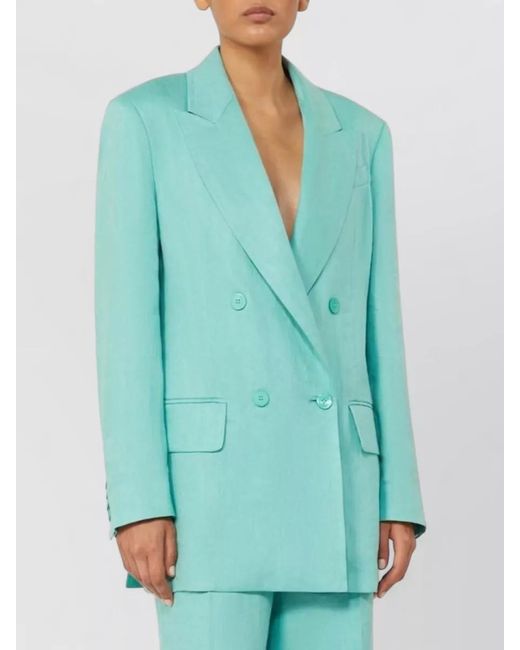 Max Mara Green Olimpia Double Breasted Chevron Linen Blazer