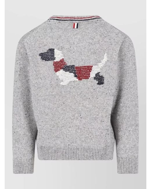 Thom Browne Gray Wool Mohair V-Neck Ribbed Cardigan for men
