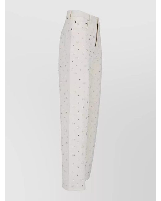 Golden Goose Deluxe Brand White Denim Straight-Leg High-Rise Crystal-Embellished Trousers