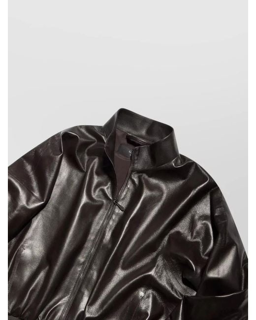 Gucci Black High Collar Jacket Ribbed Cuffs Hem