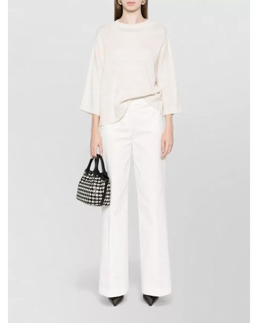 Fabiana Filippi Natural Wool Silk Cashmere Short-Sleeve Ribbed-Hem Sweater