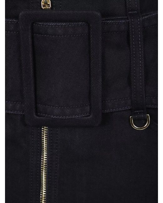 Patou Black Cotton Zipped Belted Midi A-Line Skirt