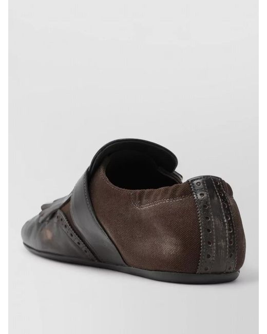 Prada Gray Loafers Brogue Detailing Buckle Elasticated Back Fringe for men