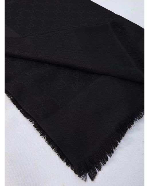 Gucci Black Wool Silk Jacquard Scarf for men
