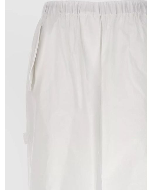 Nude White Cargo Pants Elastic Waist Drawstring Hem Pockets
