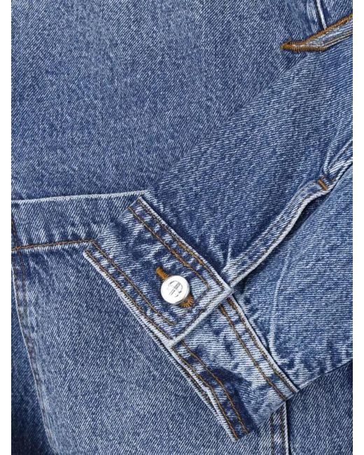 Anine Bing Blue Cropped Denim Jacket Leather Collar Pockets