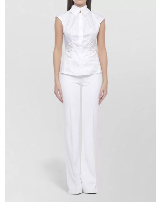 Elisabetta Franchi White Shirt Top Fitted Silhouette Cap Sleeves Buckle
