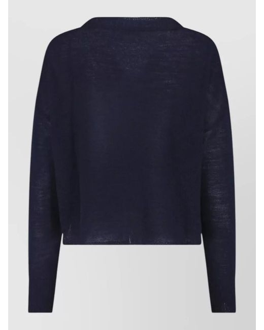 Ma'ry'ya Blue Round Neck Cropped Top Long Sleeves Pocket