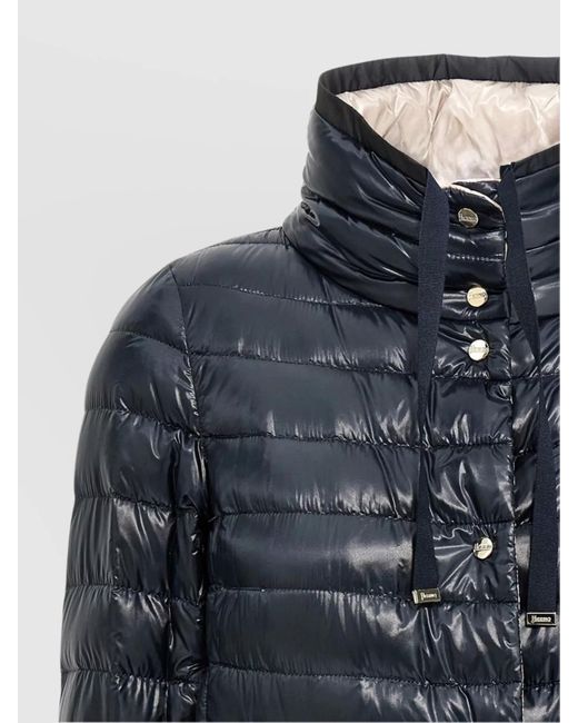 Herno Blue Reversible Jacket Quilted Drawstring Detail