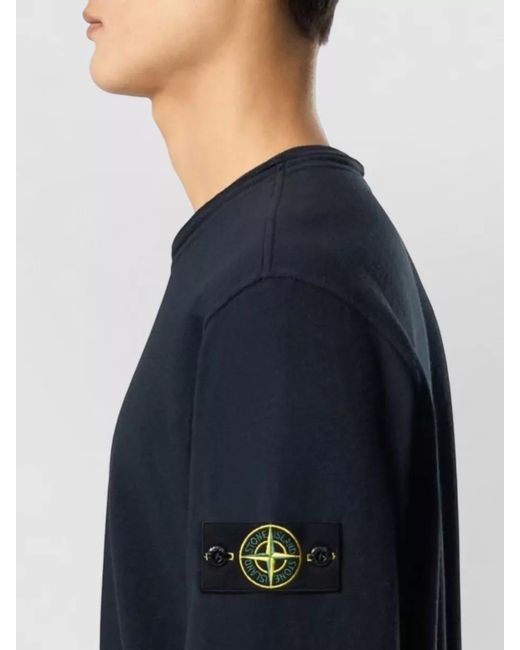 Stone Island Blue Logo Cotton Crew Neck Sweatshirt for men