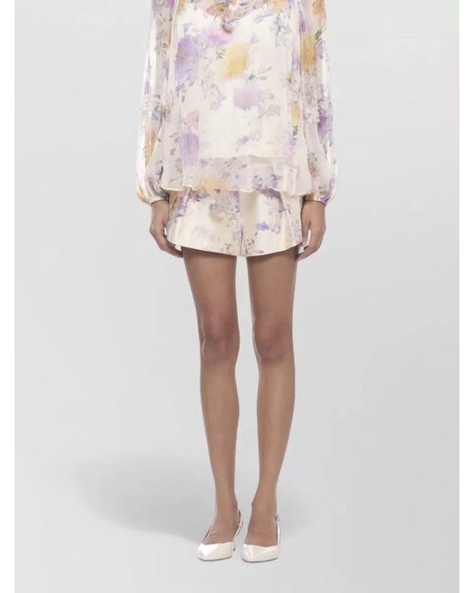 Zimmermann Pink V Neck Viscose Dress Sheer Floral Ruffles