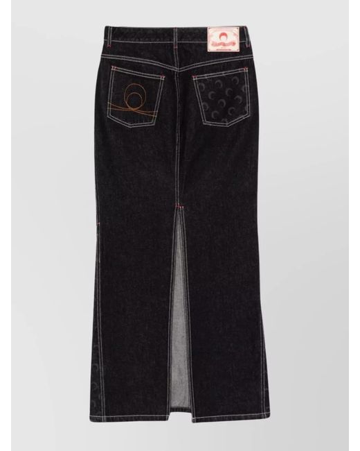 MARINE SERRE Black Denim Panelled Crescent Moon Print Asymmetric Maxi Skirt