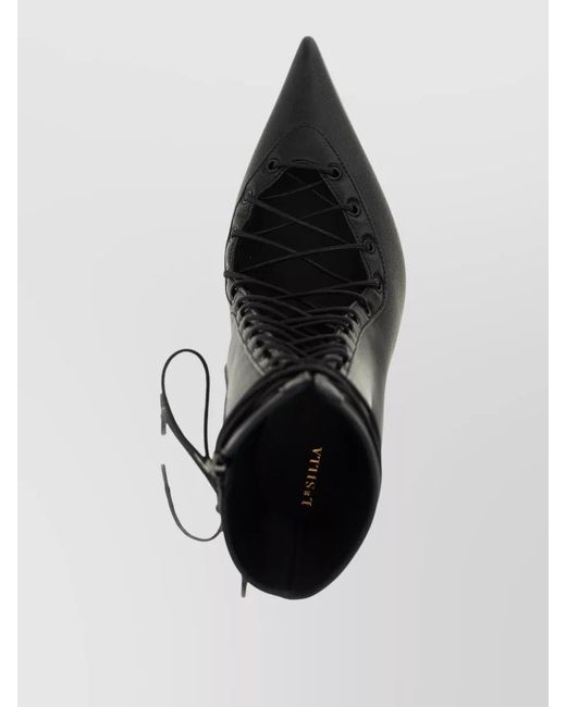 Le Silla Black Leather Colette Lace-Up Ankle Boots