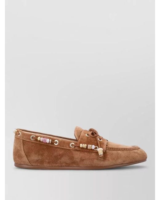 Stuart Weitzman Brown Majorca Suede Loafer Moccasin Beads Laces