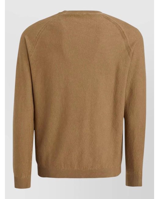 Paolo Pecora Brown Crew Neck Knitted Sweater Long Sleeves Ribbed Trims for men