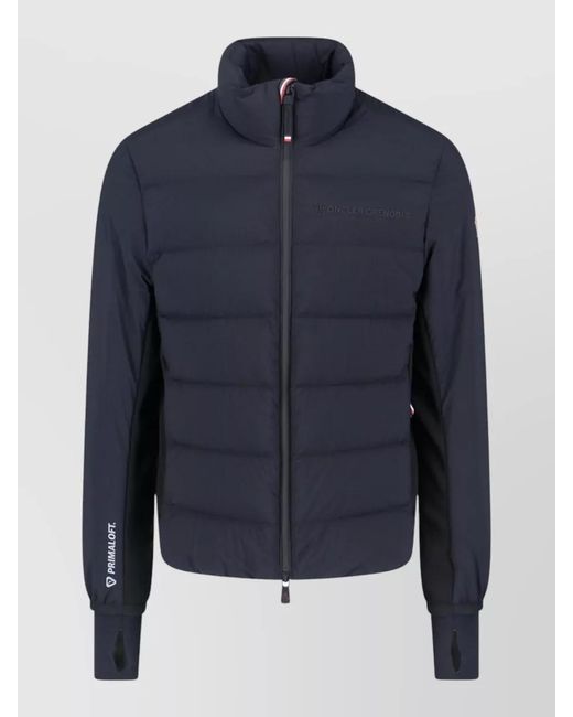 Moncler Blue High Collar Jacket Water Repellent Zip Pocket for men
