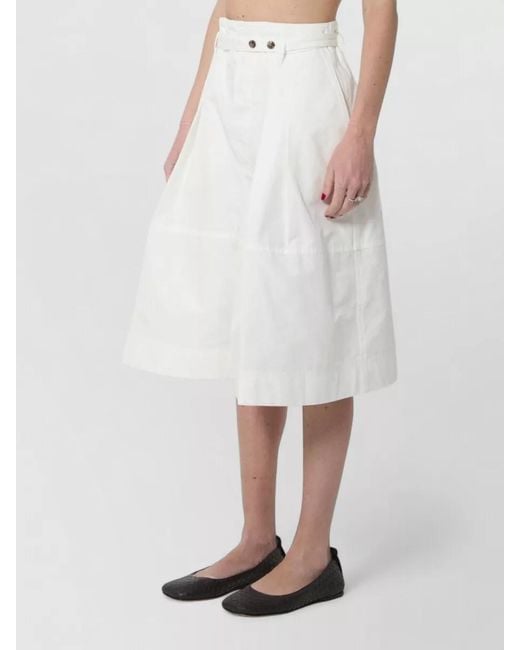 Bottega Veneta White High Waist Culotte Canvas Bermuda Skirt