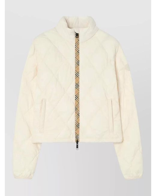 Burberry Natural Quilted Cropped Jacket High Collar Layering