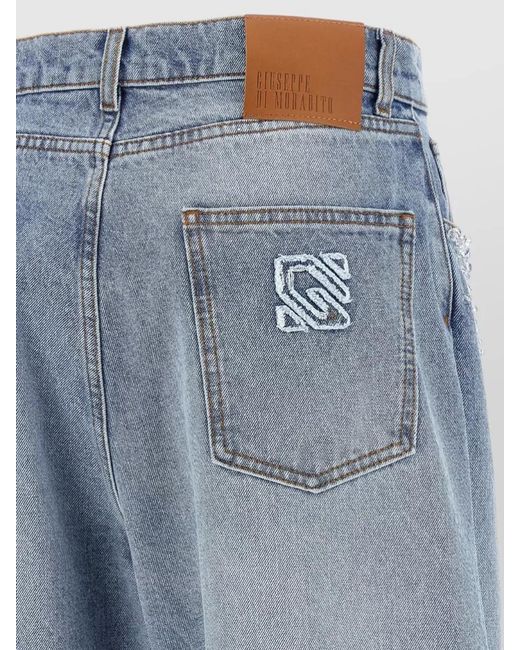 GIUSEPPE DI MORABITO Blue Crystal Denim Trousers Wide Leg Design