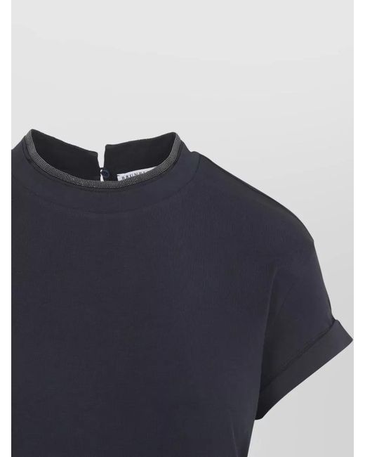 Brunello Cucinelli Blue Cotton Embellished Short-Sleeve T-Shirt