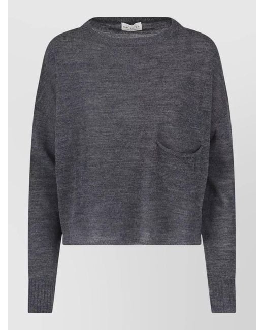 Ma'ry'ya Gray Cropped Long Sleeve Top Round Neck Pocket