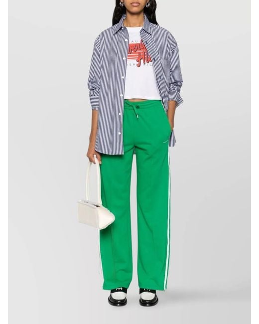 P.A.R.O.S.H. Green Logo-Embroidered Straight Trousers With Side Stripe Detailing