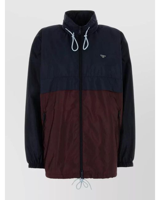 Prada Blue Color Block Mock Collar Jacket