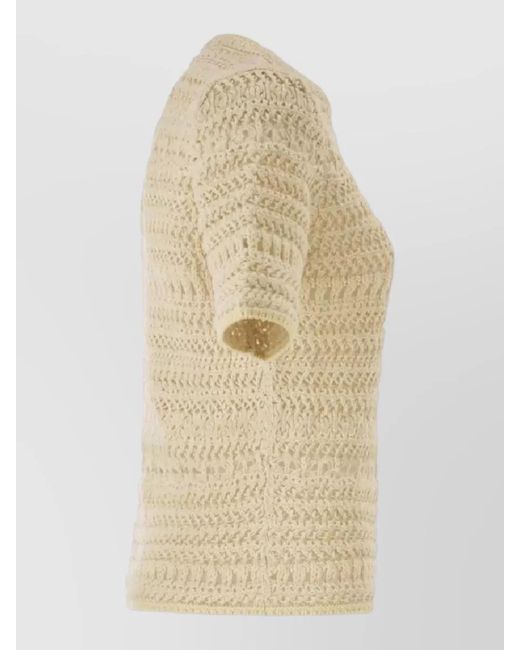 Fabiana Filippi Natural Crochet Knitwear Top Round Neck Short Sleeves