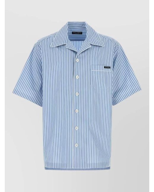 Dolce & Gabbana Blue Silk Blend Striped Short-Sleeve Hawaii Shirt for men