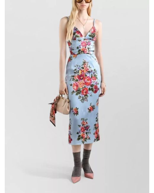 Dolce & Gabbana White Floral Midi Dress Fitted Silhouette