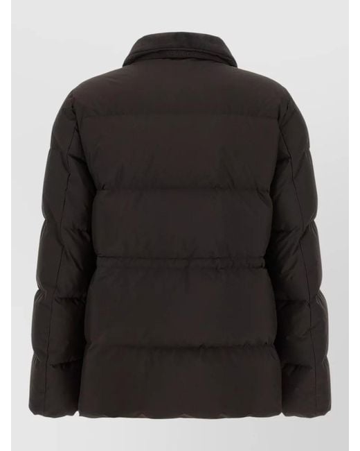 Kiton Black Down Jacket Long Sleeves Drawstring Collar Pocket