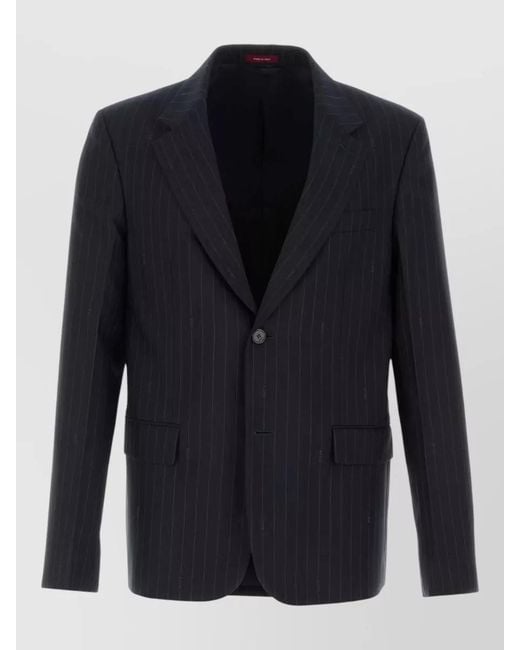 Gucci Blue Embroidered Wool Blazer Long Sleeves Lapels for men