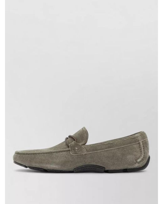 Ferragamo Gray Suede Leather Driver Loafers for men