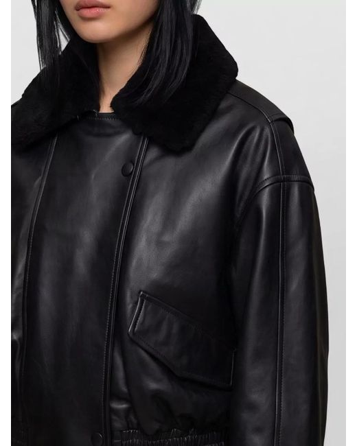 IVY & OAK Black Iolaila Lane Leather Cropped Bomber Jacket