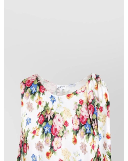 Loewe White Silk Floral-Print Sleeveless Asymmetric Midi Dress